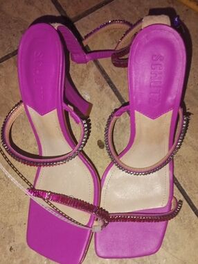 SCHUTZ Hot Pink Rhinestone Strap Block Heel Sandals